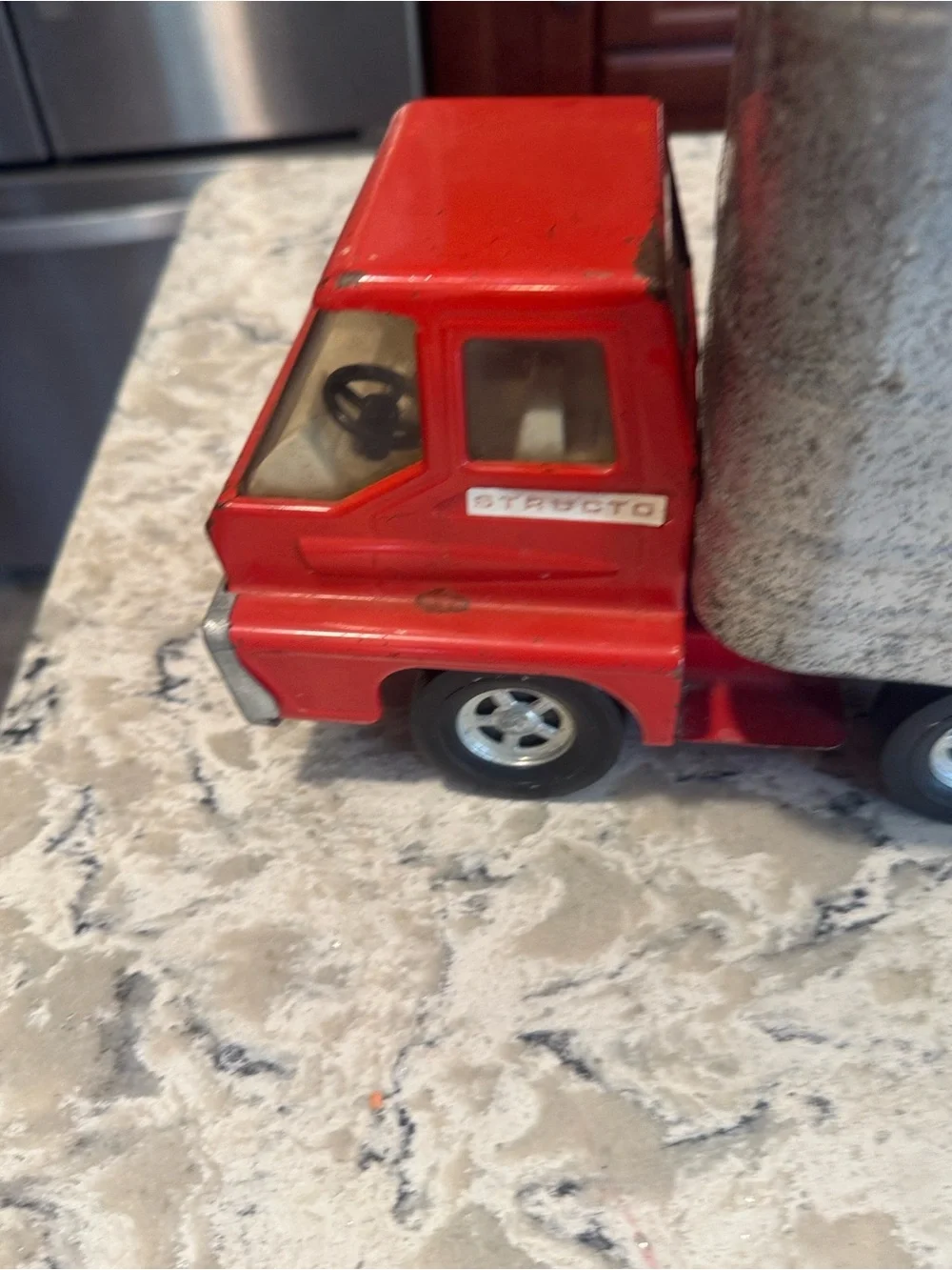 Red and Silver Toy Semi Truck Trailer - Kids Toys 22 inches long vintage